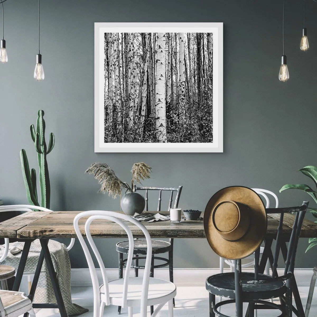 Plakat w białej ramie - Brzozowa kolumnada - 40x40 cm