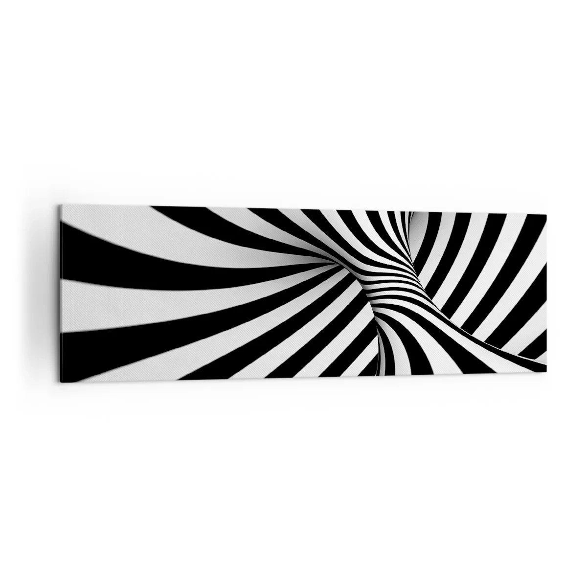 Obraz na płótnie - Abstrakcyjny tunel z czarno-białymi pasami w spirali - 160x50cm - Kompozycja: tańcząca przestrzeń - Nowoczesna dekoracja ścienna do salonu i sypialni ARTTOR