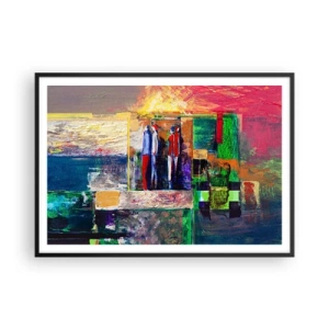 Plakat w czarnej ramie - Abstrakcyjna kompozycja z postaciami i geometrycznymi wzorami - 100x70cm - Relacje i emocje - Nowoczesna dekoracja ścienna do salonu i sypialni ARTTOR