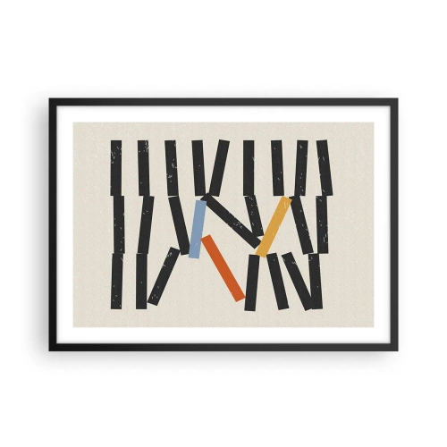 Plakat w czarnej ramie - Abstrakcyjna kompozycja z kolorowymi i czarnymi prostokątami - 70x50cm - Domino – kompozycja - Nowoczesna dekoracja ścienna do salonu i sypialni ARTTOR