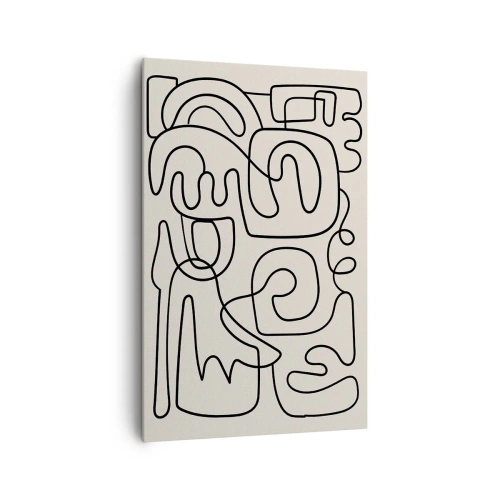 Obraz na płótnie - Abstrakcyjny wzór line art w czerni na jasnym tle - 80x120cm - Po śladzie - Nowoczesna dekoracja ścienna do salonu i sypialni ARTTOR