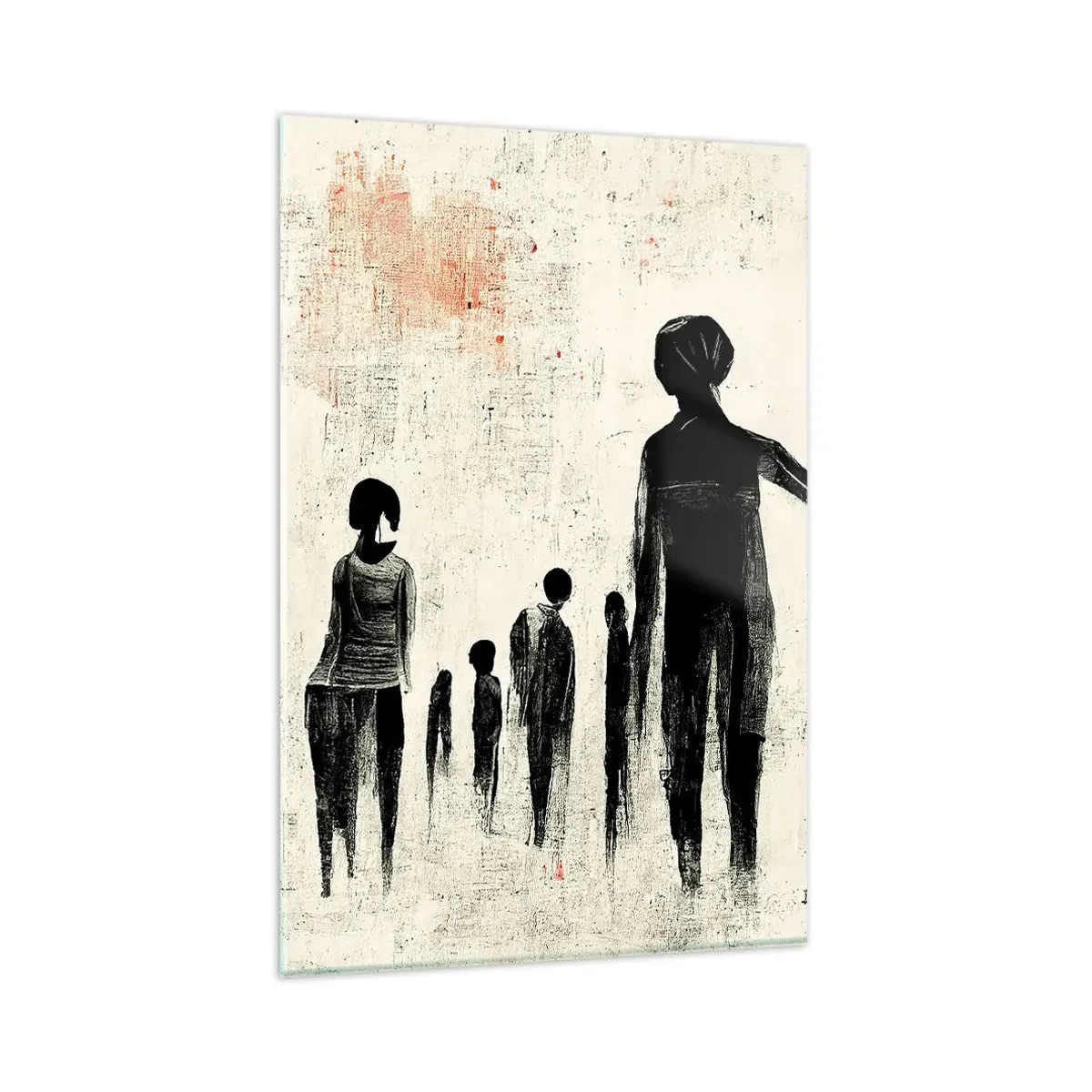 Obraz na szkle - Postacie w monochromatycznej kompozycji na jasnym tle - 80x120cm - Przeciw samotności - Nowoczesna dekoracja ścienna do salonu i sypialni ARTTOR