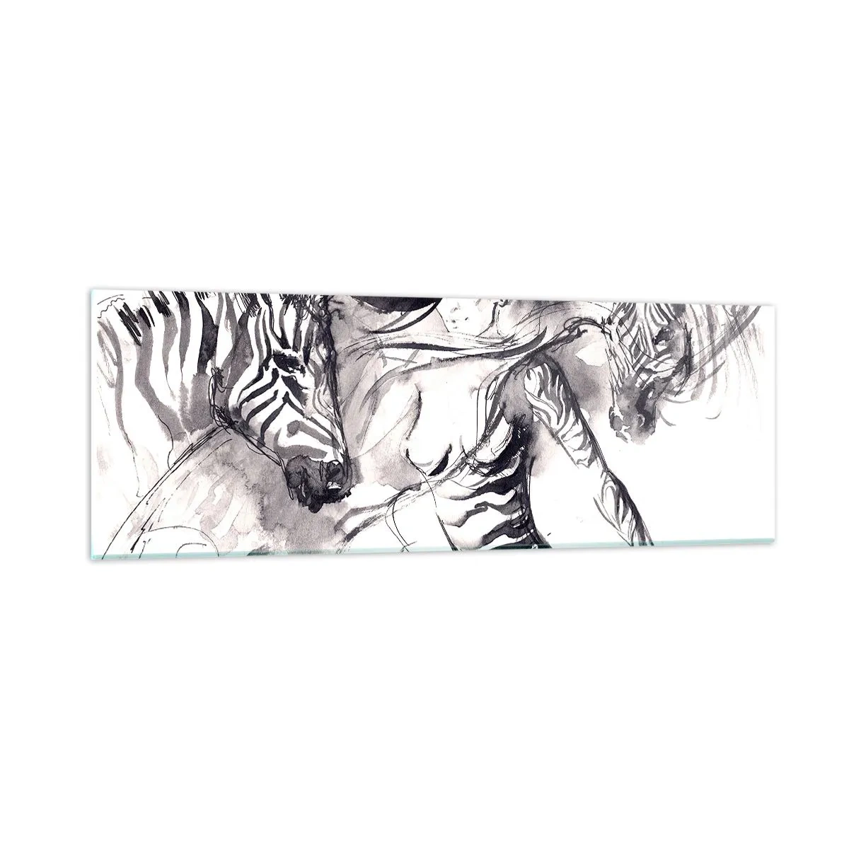 Obraz na szkle - Tańcząca z zebrami - 90x30 cm