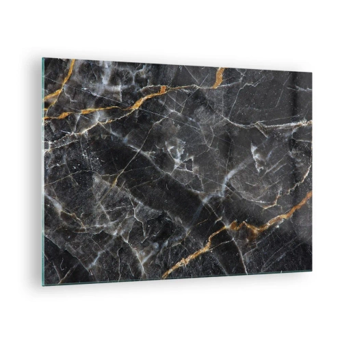 Obraz na szkle - Czarno-złoty marmurowy wzór z białymi żyłkami - 70x50cm - Wewnętrzne życie kamienia - Nowoczesna dekoracja ścienna do salonu i sypialni ARTTOR