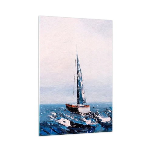 Obraz na szkle - Żaglówki na wzburzonym morzu w malarskiej kompozycji - 80x120cm - Braterstwo wiatru - Nowoczesna dekoracja ścienna do salonu i sypialni ARTTOR