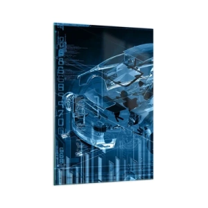 Obraz na szkle - Nowoczesny rysunek techniczny auta z elementami konstrukcji - 70x100cm - Inżynierska anatomia - Nowoczesna dekoracja ścienna do salonu i sypialni ARTTOR