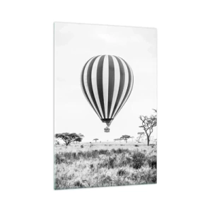 Obraz na szkle - Balon na gorące powietrze unoszący się nad sawanną - 70x100cm - Nad sawanną - Nowoczesna dekoracja ścienna do salonu i sypialni ARTTOR