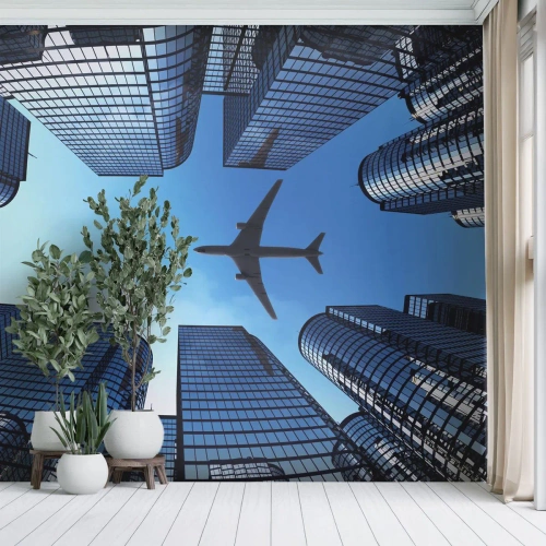 Fototapeta Standard Eco - Widok ze szklanego wąwozu - Architektura, Samolot, Miasto - 200x140 cm