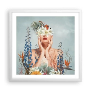 Plakat w białej ramie - Kobieta – kwiat - 50x50 cm