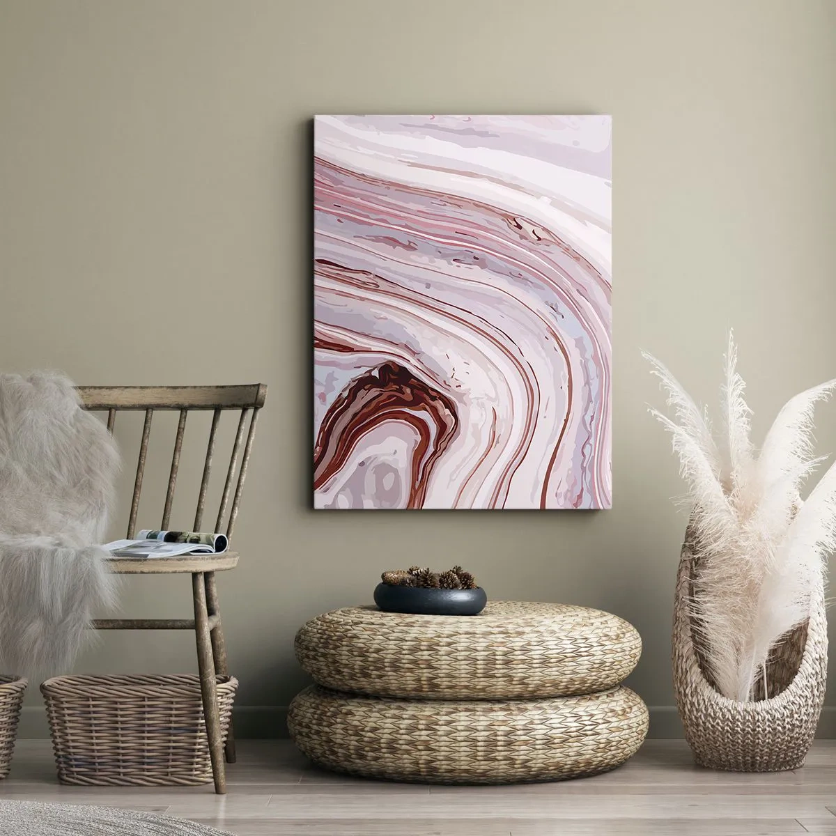 Obraz na płótnie - Abstrakcyjny wzór przypominający marmur w odcieniach różu i czerwieni - 50x70cm - Prosto, potem w prawo na dół - Nowoczesna dekoracja ścienna do salonu, kuchni i sypialni ARTTOR