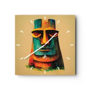Zegar ścienny - Kolorowy posąg z Wyspy Wielkanocnej - 30x30cm - Posągowy, a sympatyczny - Nowoczesna dekoracja ścienna do salonu i sypialni ARTTOR
