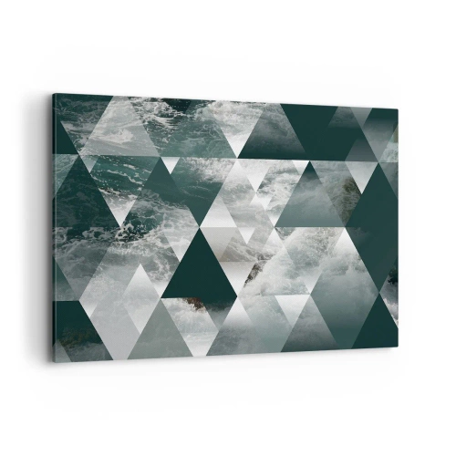 Obraz na płótnie - Geometryczny wzór z motywem fal w odcieniach zieleni - 120x80cm - Kryształowa perspektywa - Nowoczesna dekoracja ścienna do salonu, kuchni i sypialni ARTTOR