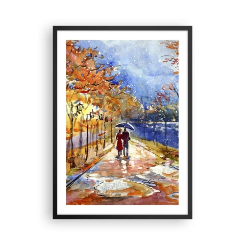 Plakat w czarnej ramie - Spacer w deszczu wśród jesiennych barw - 50x70cm - Razem do granicy czasu - Nowoczesna dekoracja ścienna do salonu i sypialni ARTTOR
