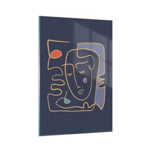 Obraz na szkle - Abstrakcyjny portret twarzy w minimalistycznym stylu - 80x120cm - W zamyśleniu - Nowoczesna dekoracja ścienna do salonu i sypialni ARTTOR