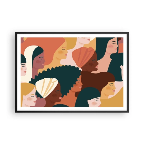 Plakat w czarnej ramie - Kolorowe profile kobiet w różnorodnych stylizacjach - 100x70cm - Tylko kobiecość - Nowoczesna dekoracja ścienna do salonu i sypialni ARTTOR