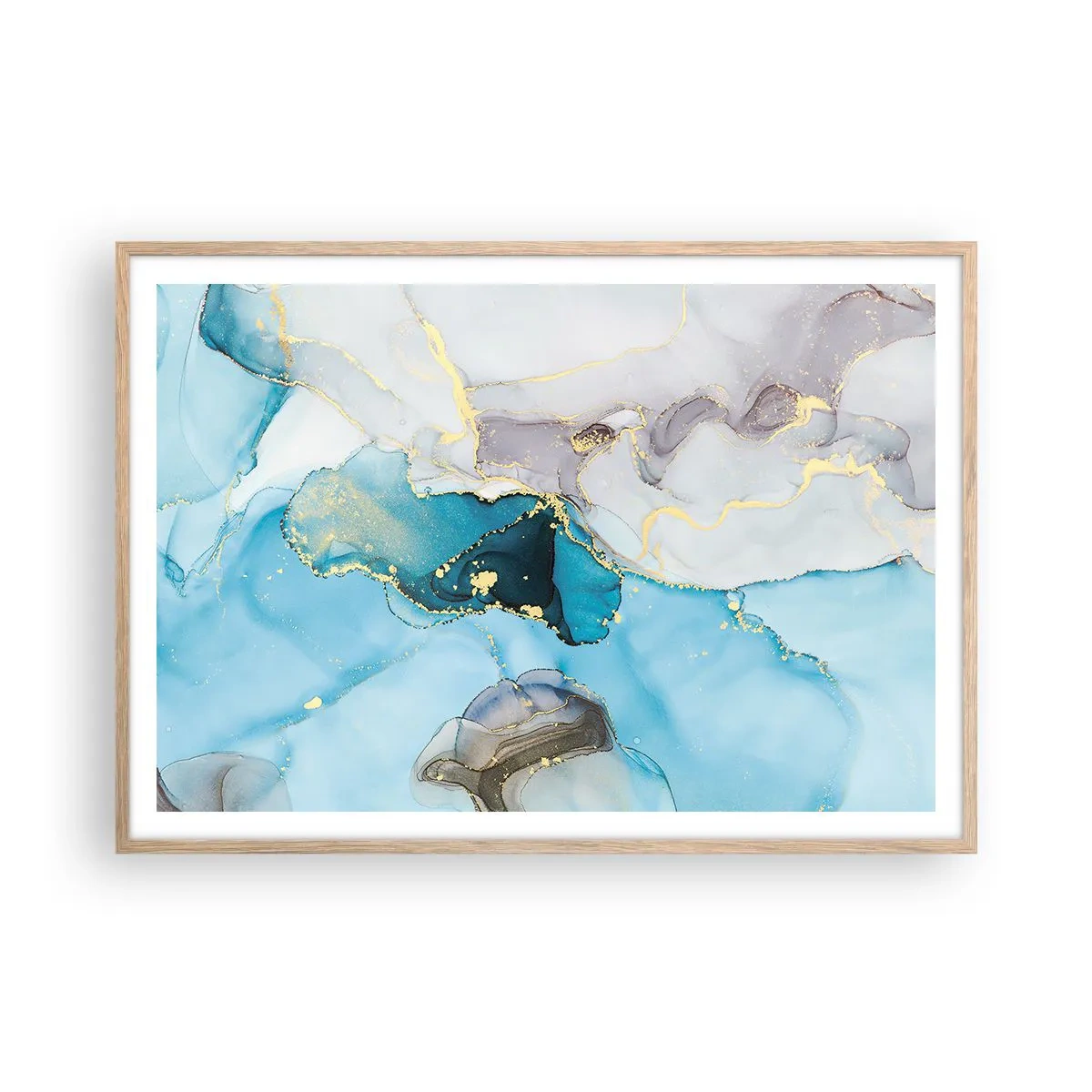 Plakat w ramie jasny dąb - Studium spotkania szarości z turkusem - 100x70 cm