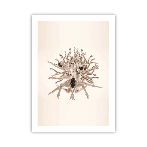 Plakat - Artystyczna kompozycja tancerki w delikatnych beżowych barwach - 50x70cm - Rozkwitanie w tańcu - Nowoczesna dekoracja ścienna do salonu, kuchni i sypialni ARTTOR