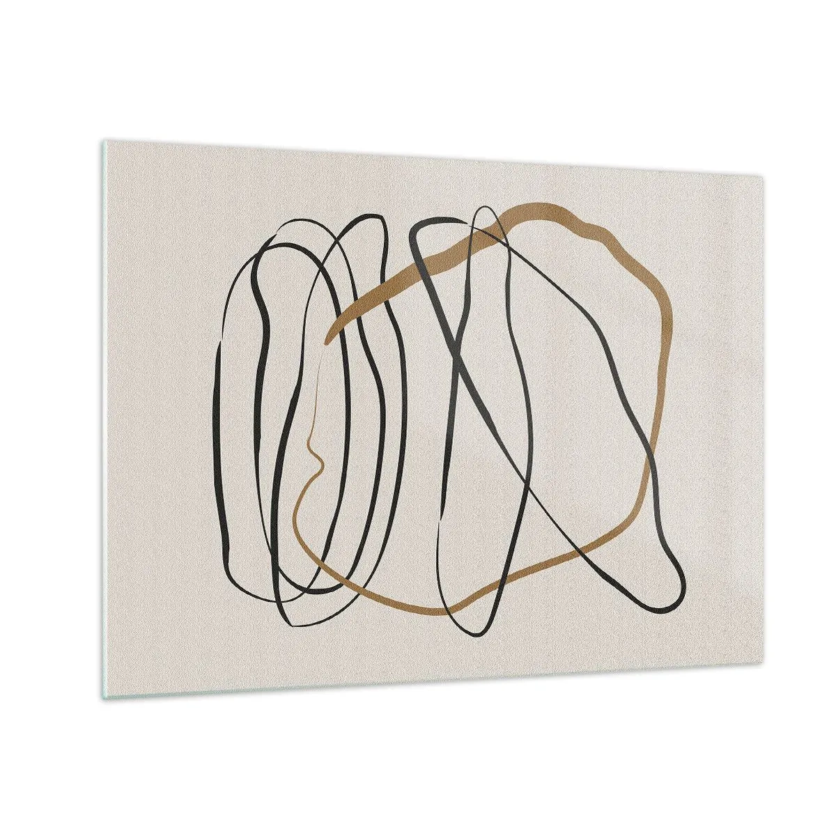 Obraz na szkle - Ekspresyjna kompozycja linii w czerni i brązie na jasnym tle - 70x50cm - Kompozycja – taniec opętaniec - Nowoczesna dekoracja ścienna do salonu i sypialni ARTTOR