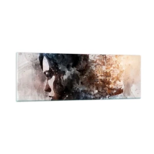 Obraz na szkle - Opowieść o dziewczynie z miastem w tle - 90x30 cm