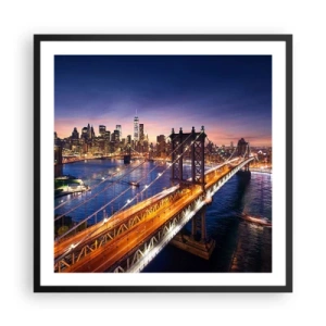 Plakat w czarnej ramie - Świetlistym mostem do serca miasta - 60x60 cm