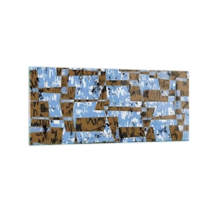 Obraz na szkle - Abstrakcyjna kompozycja z prostokątów w odcieniach brązu i niebieskiego - 120x50cm - Nieludowa wycinanka - Nowoczesna dekoracja ścienna do salonu i sypialni ARTTOR