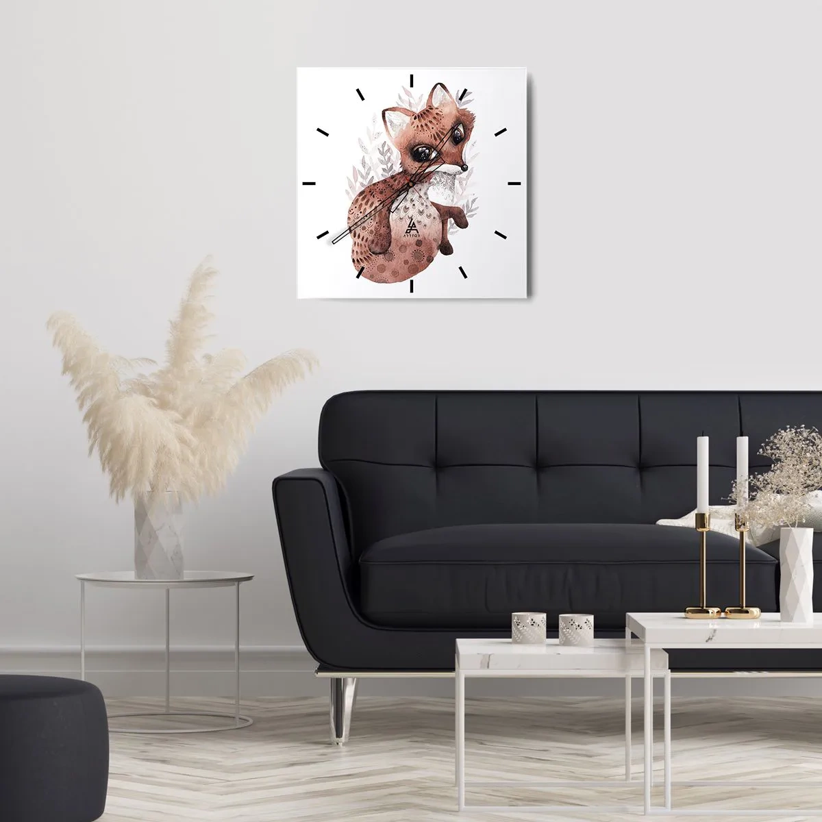Zegar ścienny - Uroczy lisek w akwarelowym stylu na jasnym tle - 30x30cm - Tylko pokochać - Nowoczesna dekoracja ścienna do salonu i sypialni ARTTOR