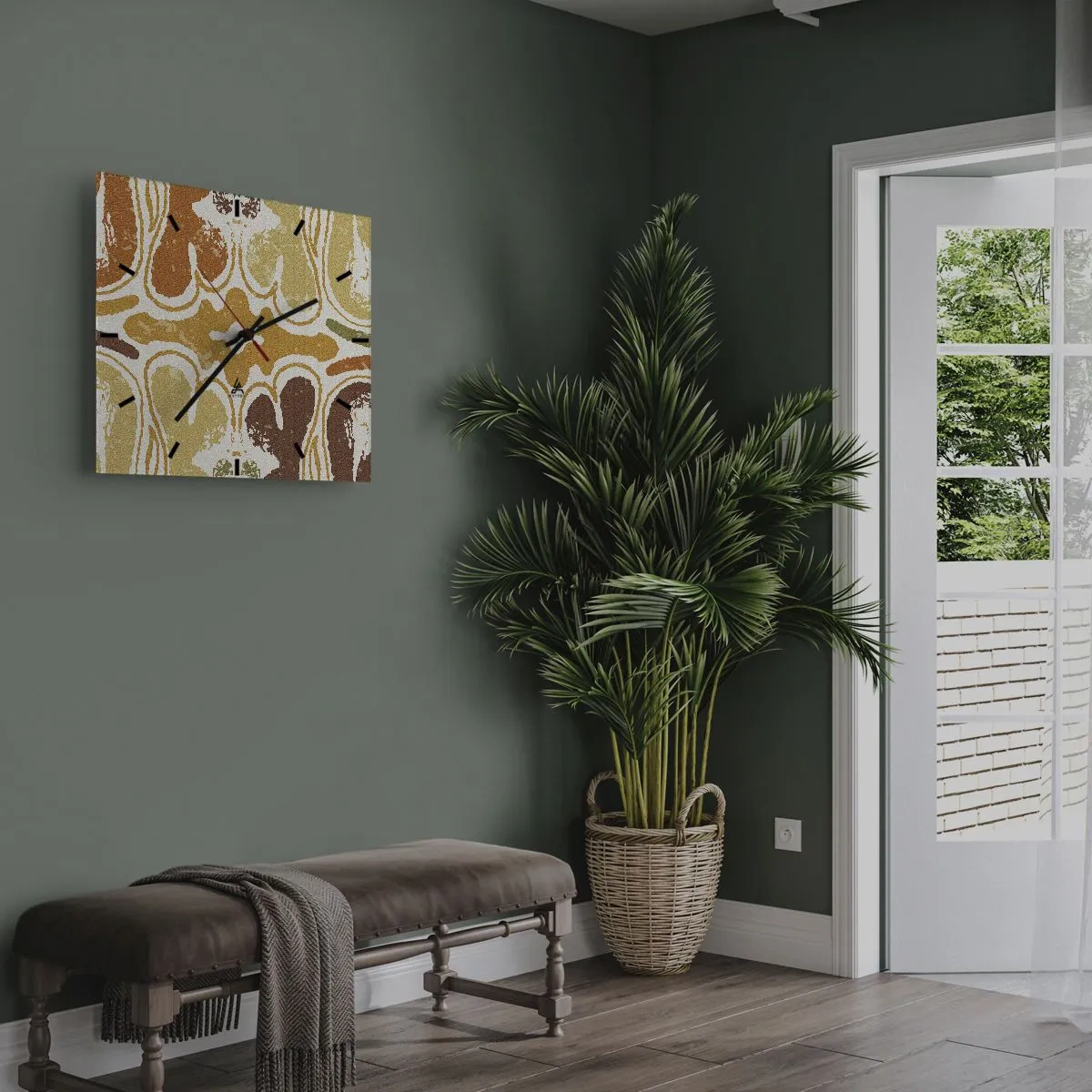 Zegar ścienny - Ciepłe wzory abstrakcyjne w żółciach i brązach - 30x30cm - Abstrakcja sentymentalna - Nowoczesna dekoracja ścienna do salonu i sypialni ARTTOR