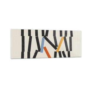 Obraz na szkle - Abstrakcyjna kompozycja z kolorowymi i czarnymi prostokątami - 140x50cm - Domino – kompozycja - Nowoczesna dekoracja ścienna do salonu i sypialni ARTTOR