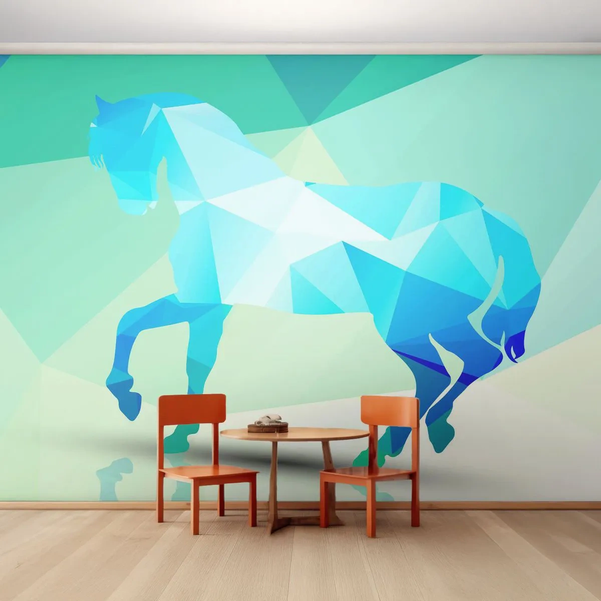 Fototapeta Premium Canvas - Geometryczny koń w turkusie - Zwierzęta, Koń, Figura Geometryczna - 250x175 cm