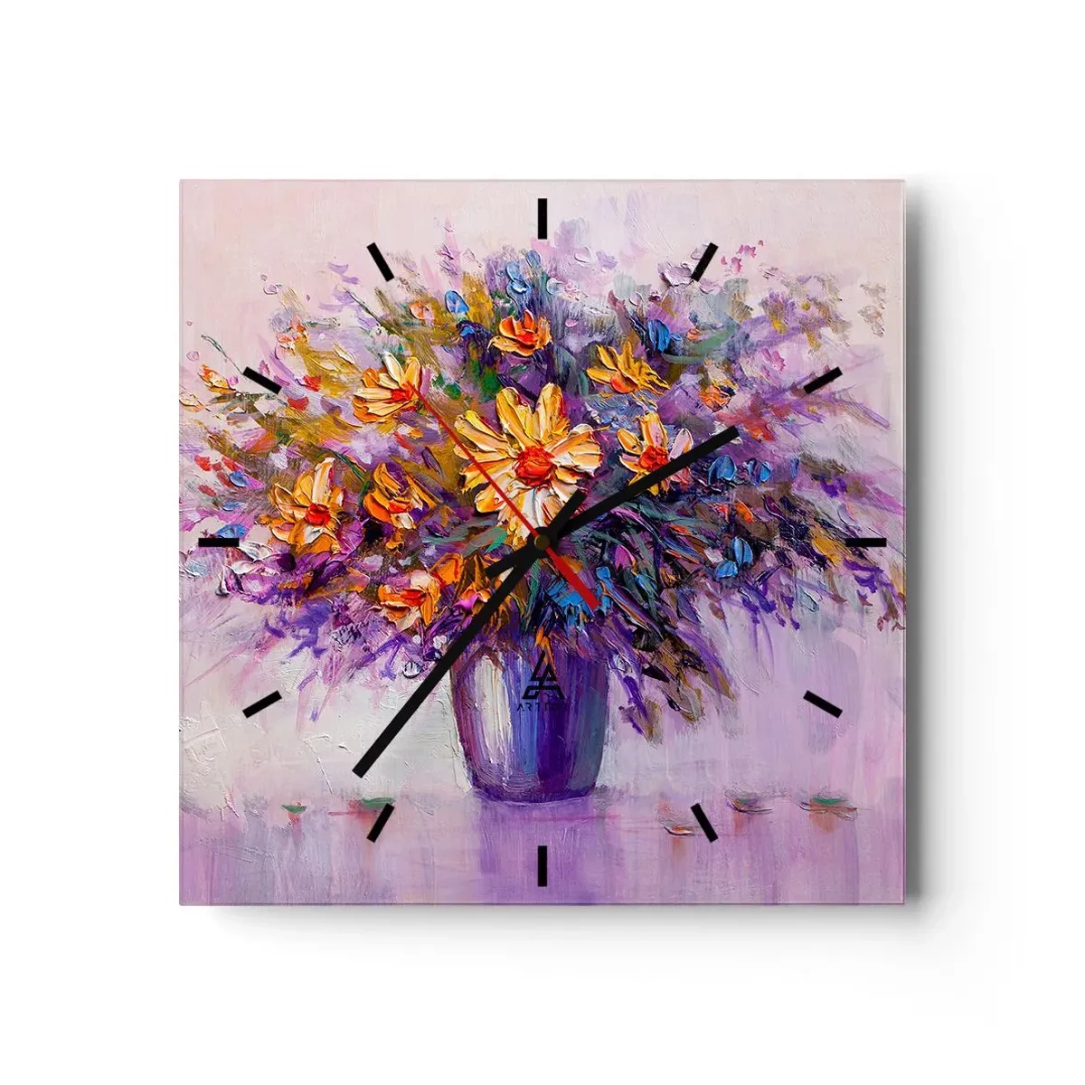 Zegar ścienny - Bukiet kwiatów w wazonie na pastelowym tle - 30x30cm - Słodko pachnie, słodko wygląda - Nowoczesna dekoracja ścienna do salonu i sypialni ARTTOR