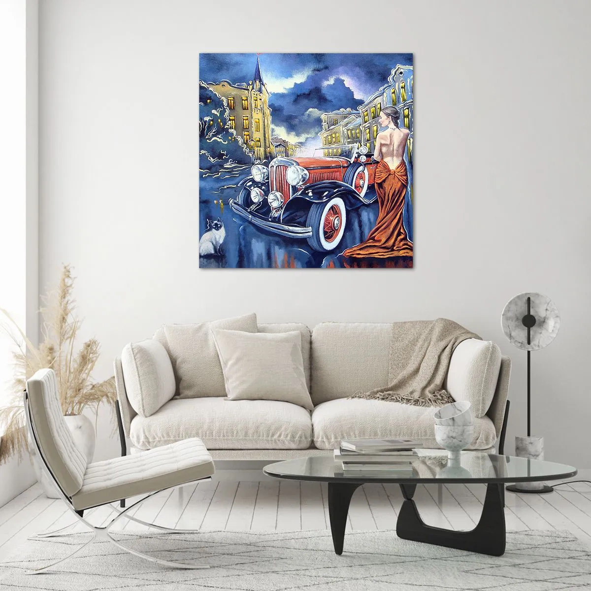 Obraz na szkle - Nokturn w błękicie i koralu - 40x40 cm