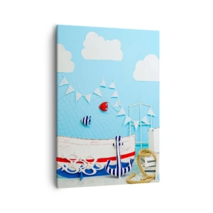 Obraz na płótnie - Marynistyczna kompozycja z motywem żeglarskim - 50x70cm - Dziecięca tęsknota do przygody - Nowoczesna dekoracja ścienna do salonu, kuchni i sypialni ARTTOR