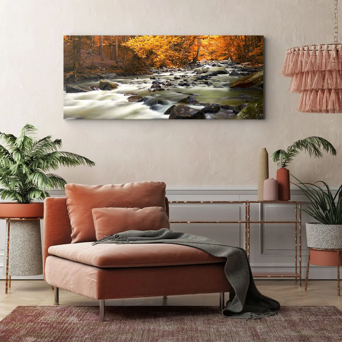Obraz na płótnie - Potok w złotym lesie - 100x40 cm