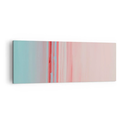 Obraz na płótnie - Pastelowe linie w odcieniach różu i błękitu w minimalistycznej kompozycji - 140x50cm - Abstrakcja o świcie - Nowoczesna dekoracja ścienna do salonu i sypialni ARTTOR