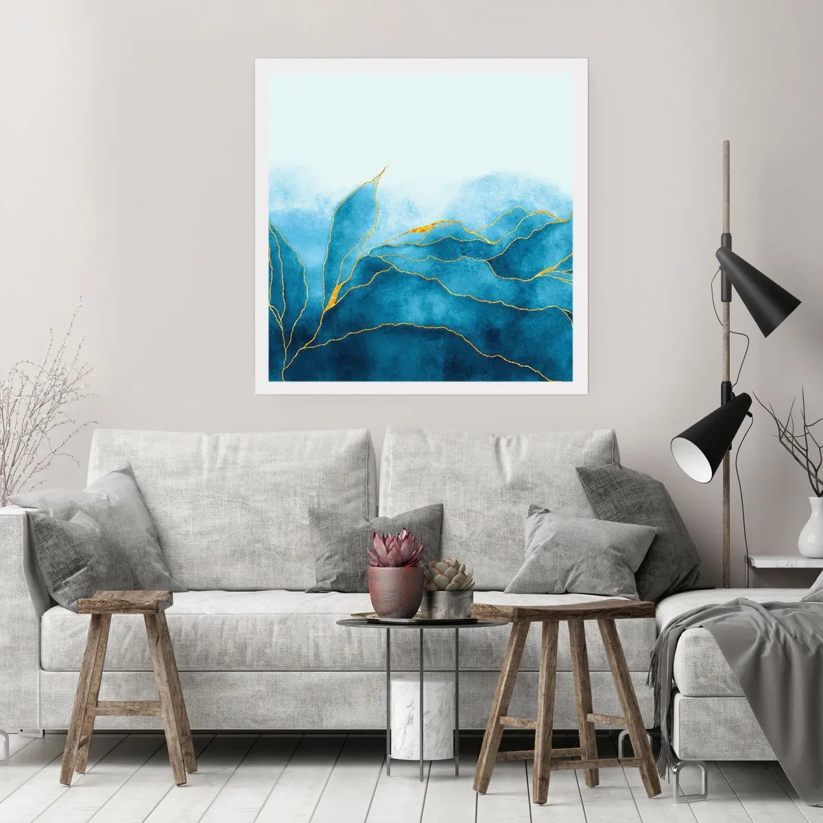 Plakat - Błękit w złocie - 60x60 cm
