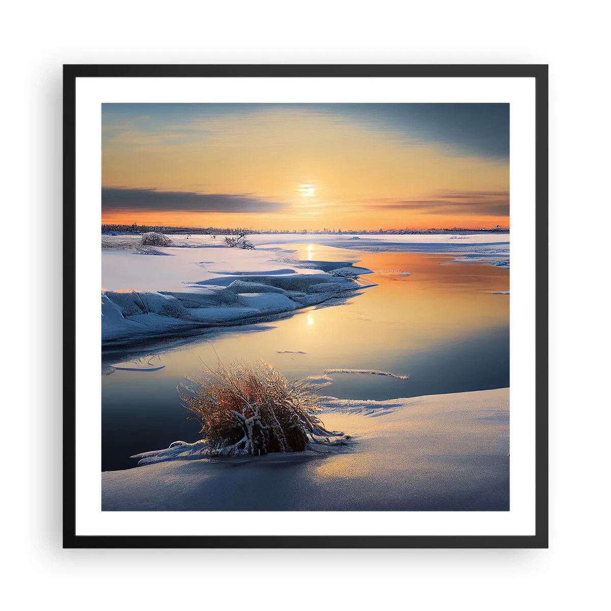Plakat w czarnej ramie - Zimowy zachód słońca - 60x60 cm