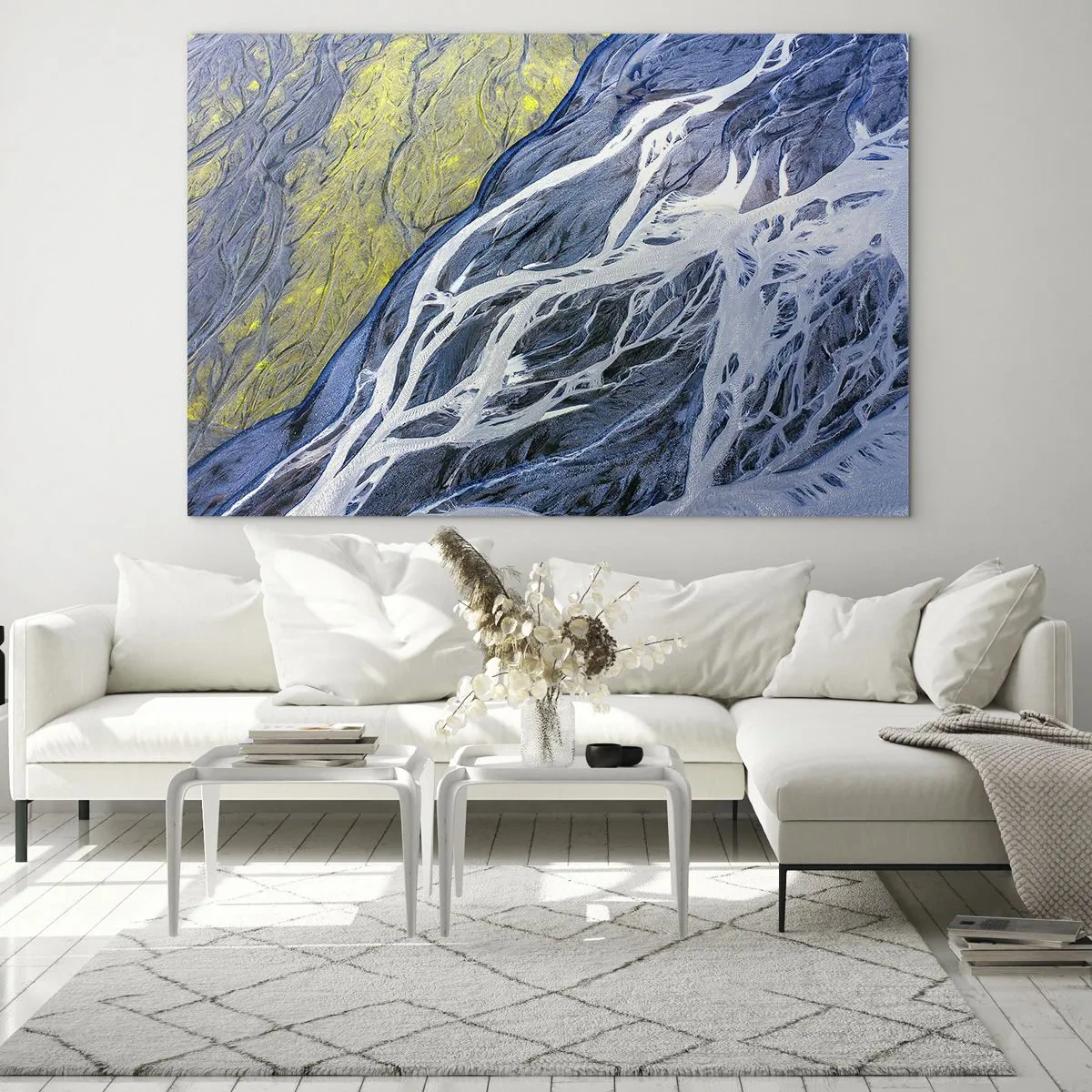 Obraz na szkle - Powierzchnia ziemi z lotu ptaka z wijącymi się strumieniami - 70x50cm - Naskalne malowidła natury - Nowoczesna dekoracja ścienna do salonu i sypialni ARTTOR