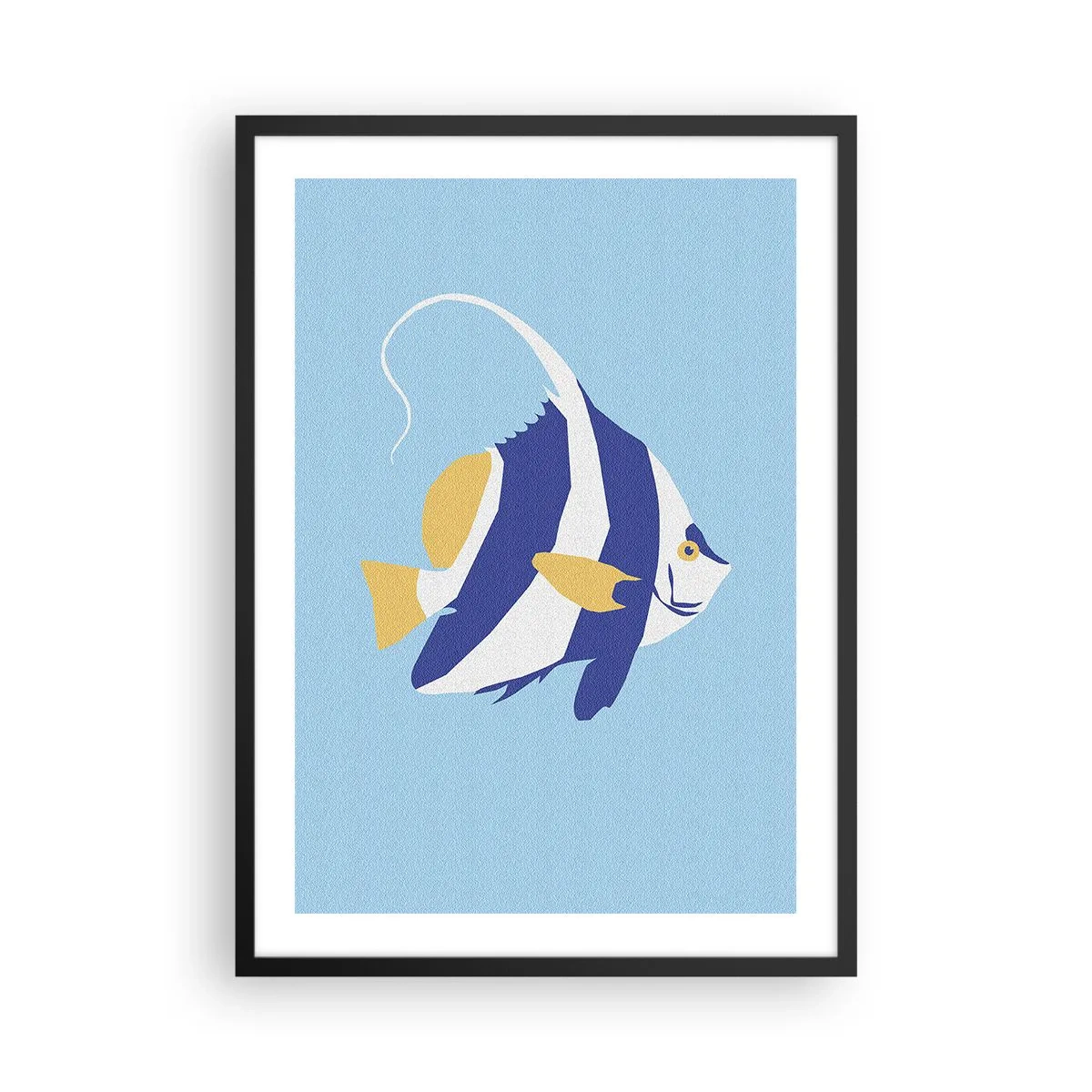 Plakat w czarnej ramie - Minimalistyczna grafika egzotycznej ryby na błękitnym tle - 50x70cm - Miss tropikalnych wód - Nowoczesna dekoracja ścienna do salonu i sypialni ARTTOR
