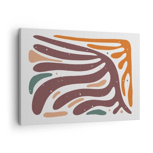 Obraz na płótnie - Organiczny wzór z promienistymi liniami w ciepłych odcieniach - 70x50cm - Kompozycja organiczna promienista - Nowoczesna dekoracja ścienna do salonu i sypialni ARTTOR