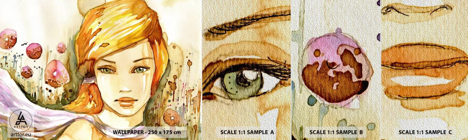 Fototapeta Próbka Premium Sand - Szmaragdowe spojrzenie, co ucisza gniew - Kobieta, Łąka, Moda - 100x30 cm