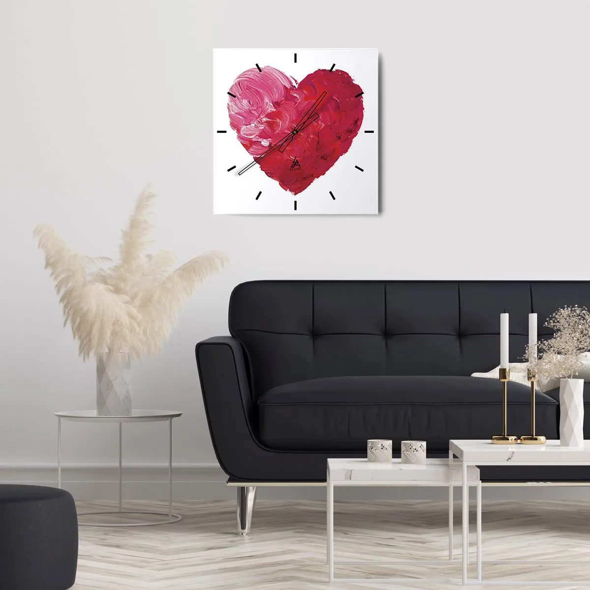 Zegar ścienny - Różowe i czerwone serce namalowane pędzlem - 30x30cm - All you need is love - Nowoczesna dekoracja ścienna do salonu i sypialni ARTTOR