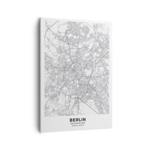 Obraz na płótnie - Czarno-biała mapa Berlina z precyzyjnie zaznaczonym układem ulic - 50x70cm - Kwiat Berlina - Nowoczesna dekoracja ścienna do salonu, kuchni i sypialni ARTTOR