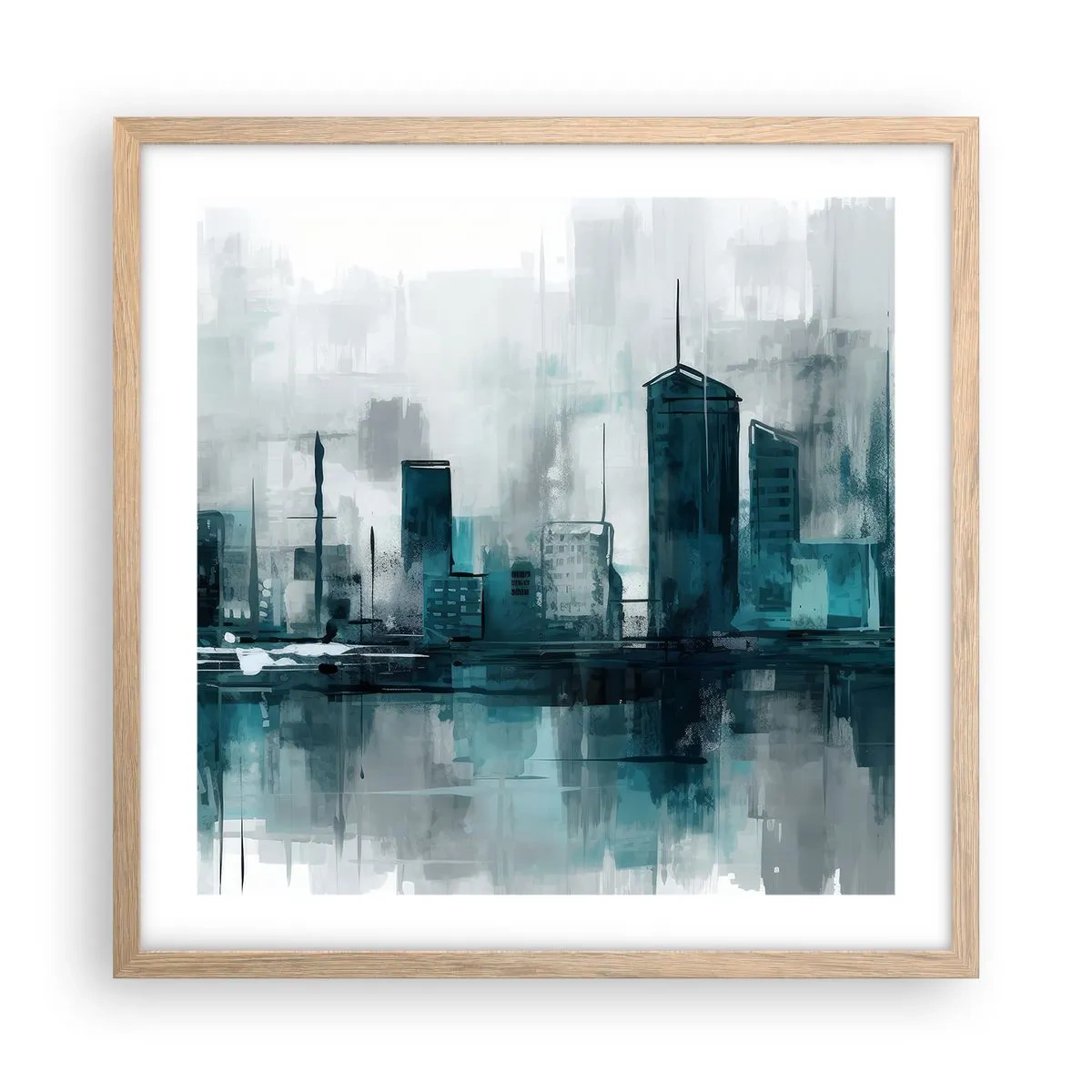 Plakat w ramie jasny dąb - Miasto w kolorze deszczu - 50x50 cm