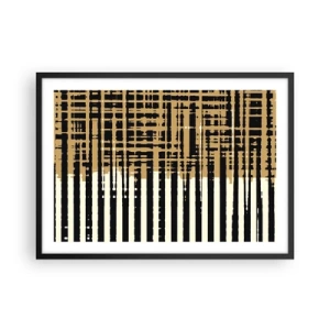 Plakat w czarnej ramie - Abstrakcyjne linie w kolorach czerni, beżu i bieli - 70x50cm - Architektoniczna abstrakcja - Nowoczesna dekoracja ścienna do salonu i sypialni ARTTOR
