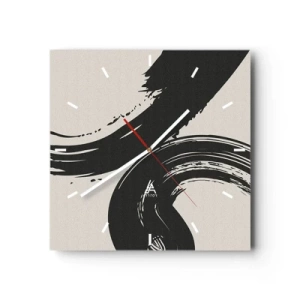 Zegar ścienny - Dynamiczne pociągnięcia pędzla w czerni na jasnym tle - 30x30cm - Zamaszyście i koliście - Nowoczesna dekoracja ścienna do salonu i sypialni ARTTOR