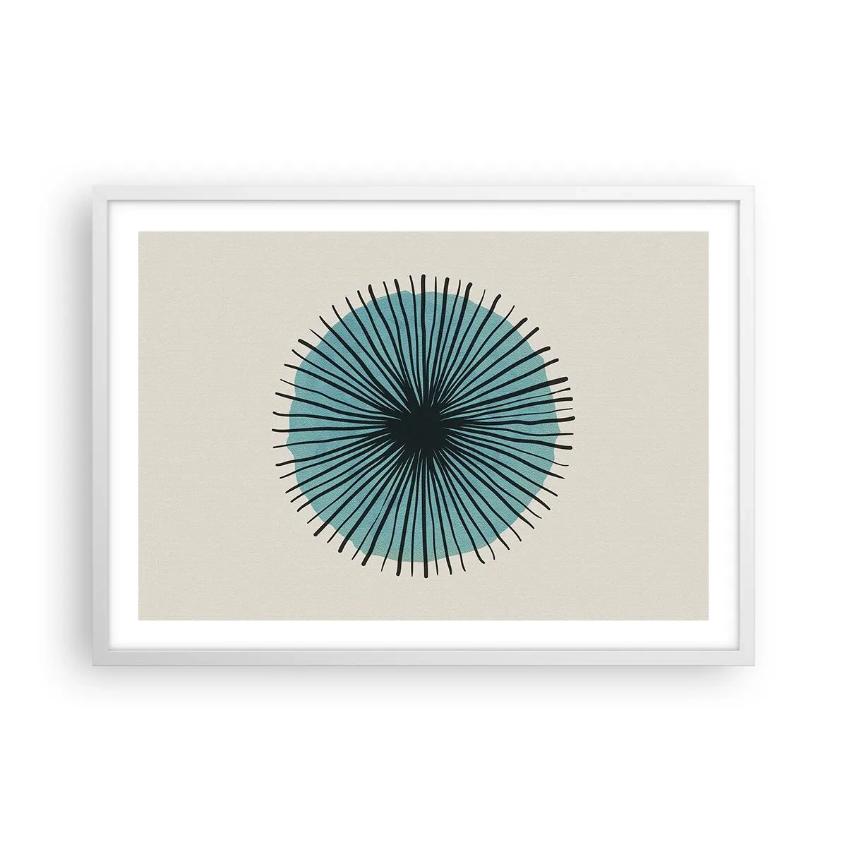 Plakat w białej ramie - Promieniście na błękicie - 70x50 cm