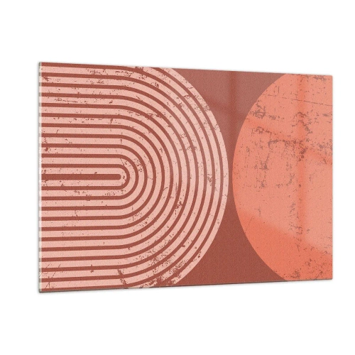 Obraz na szkle - Geometryczna grafika w odcieniach rdzy z półkolem i kołem - 120x80cm - Bliska relacja - Nowoczesna dekoracja ścienna do salonu, kuchni i sypialni ARTTOR
