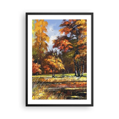 Plakat w czarnej ramie - Jesienny pejzaż z kolorowymi drzewami - 50x70cm - Pejzaż w złocie i brązie - Nowoczesna dekoracja ścienna do salonu i sypialni ARTTOR