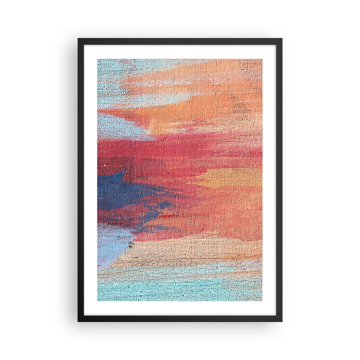 Plakat w czarnej ramie - Abstrakcyjne pociągnięcia farbą w ciepłych i zimnych tonach - 50x70cm - Spłynąć tęczą - Nowoczesna dekoracja ścienna do salonu i sypialni ARTTOR
