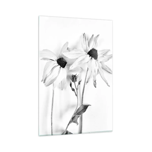 Obraz na szkle - Czarno-białe kwiaty o subtelnej kompozycji - 80x120cm - Nikt nie chce być sam - Nowoczesna dekoracja ścienna do salonu i sypialni ARTTOR